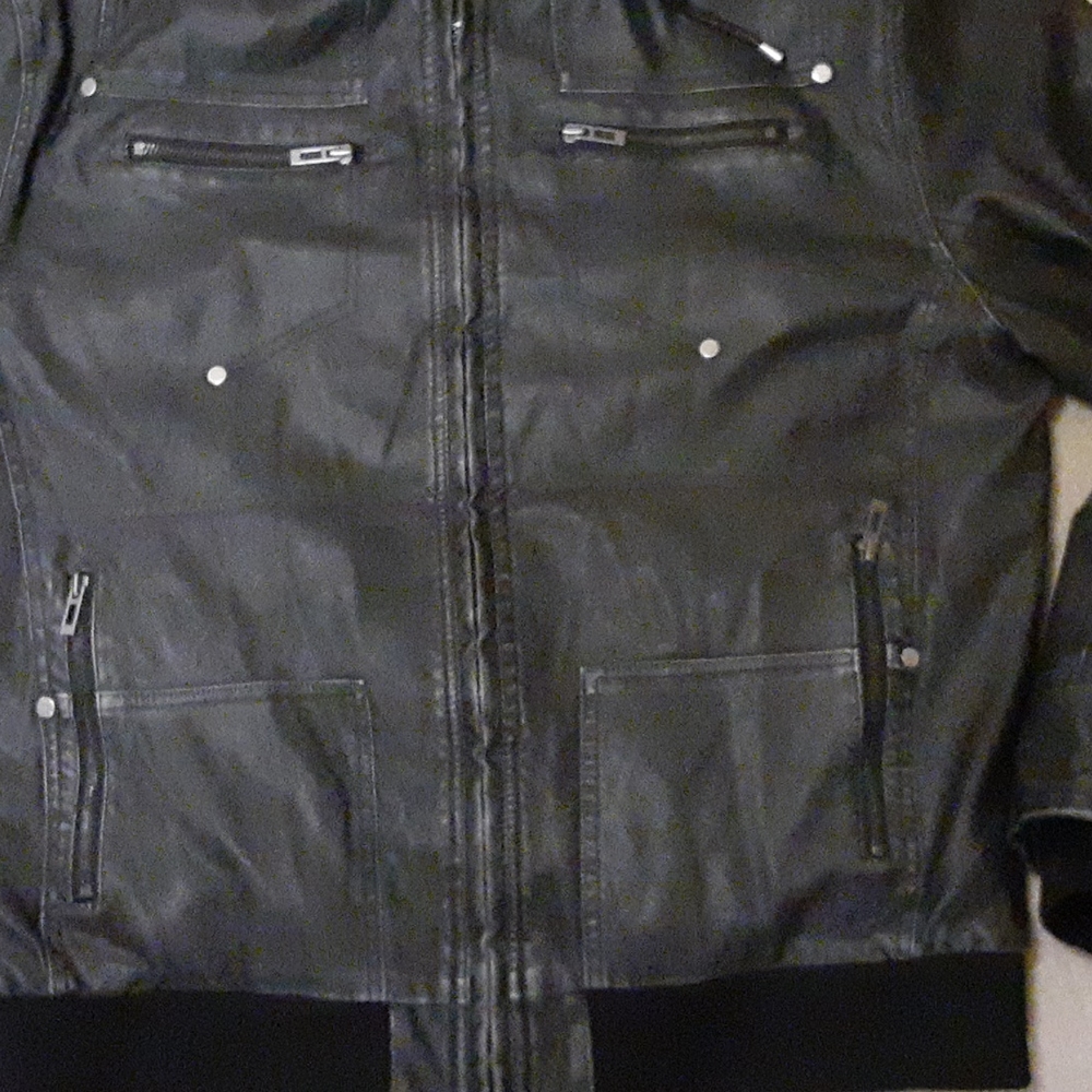 Mens projek raw leather coat with cotton fleece hood - Picture 4 of 4